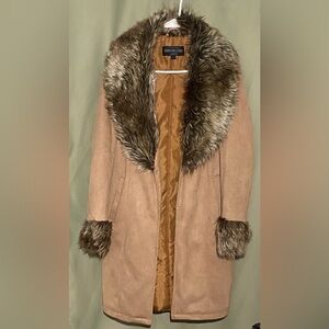 Donna Salyer Fabulous Furs Faux Fur Trim Faux Suede Coat Women’s Small New